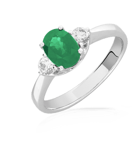 Bague or blanc 750 émeraude et diamant