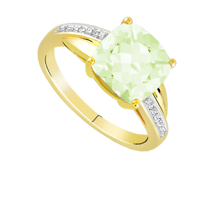 Bague or 375 blanc quartz vert et céramique blanche