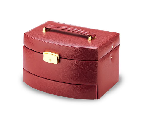 Coffret à bijoux rouge de profile