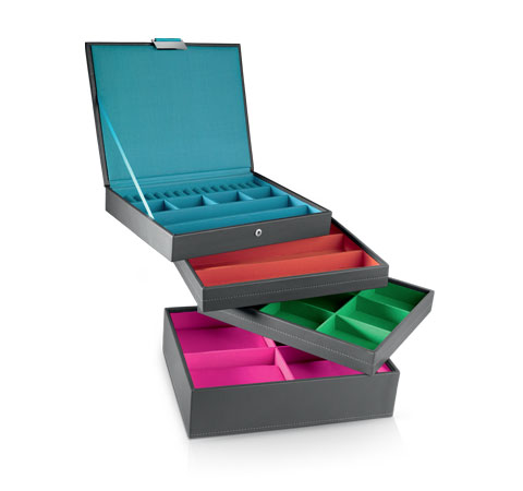Coffret à bijoux gris ouvert