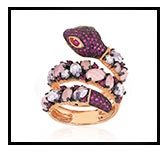 Bague argent 925 rosé serpent zirconias roses et blancs