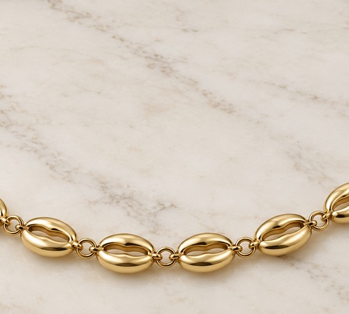 Collier et bracelet maille grain de caf&eacute;, style vintage
